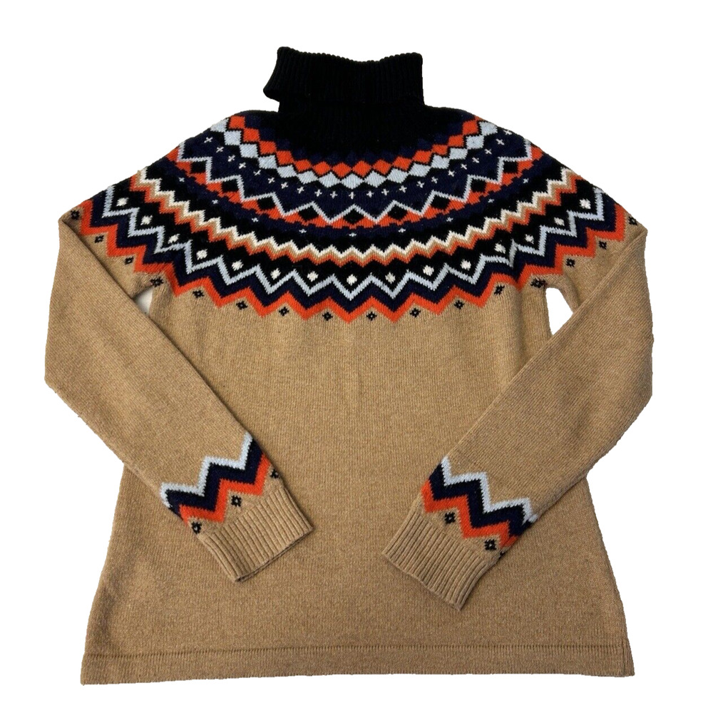 Lands End Women Wool Blend Turtleneck Sweater Sz S Aztec Tan
